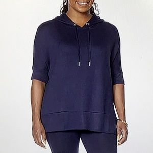 Gloria Vanderbilt Lifewear Zuri Dolman-Sleeve Hoodie, French Navy, XS, NWT